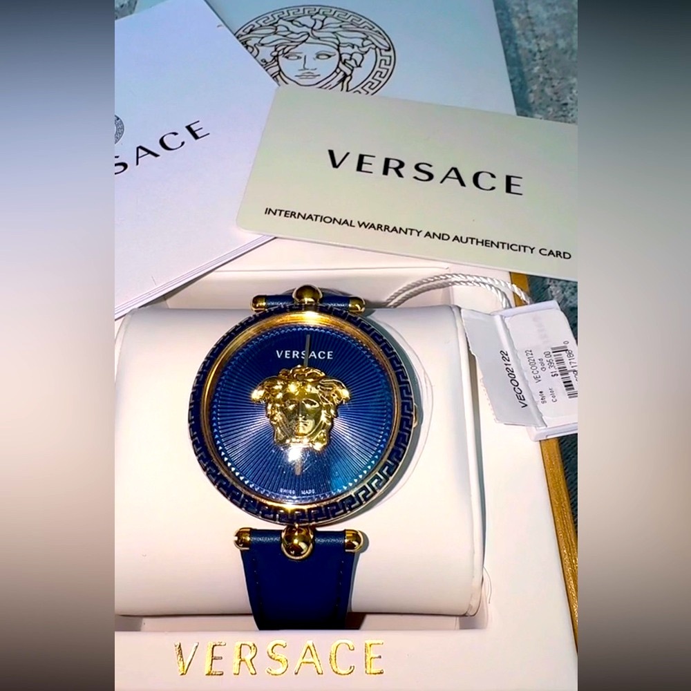 Versace Navy palazzo empire gold Medusa 3D watch